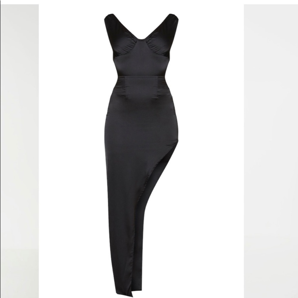 Black Satin Split Maxi Dress